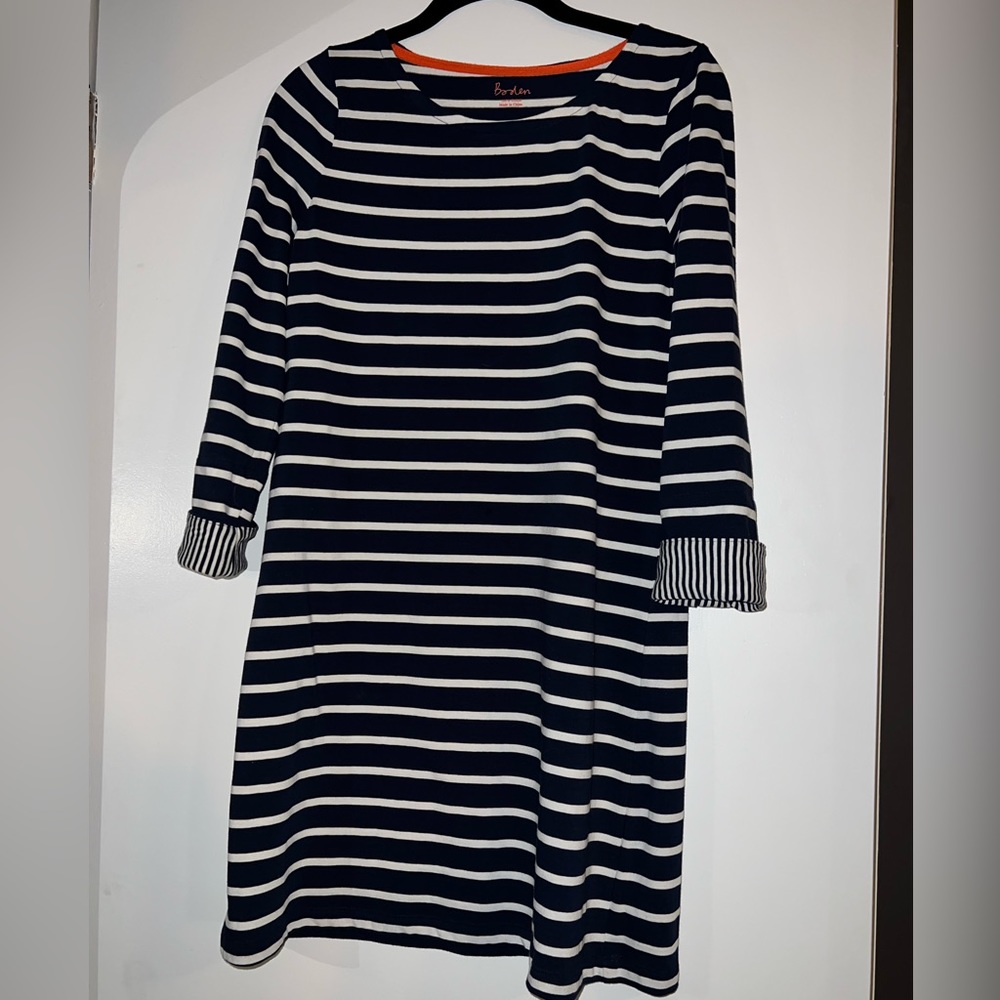 Boden like new striped navy mini dress